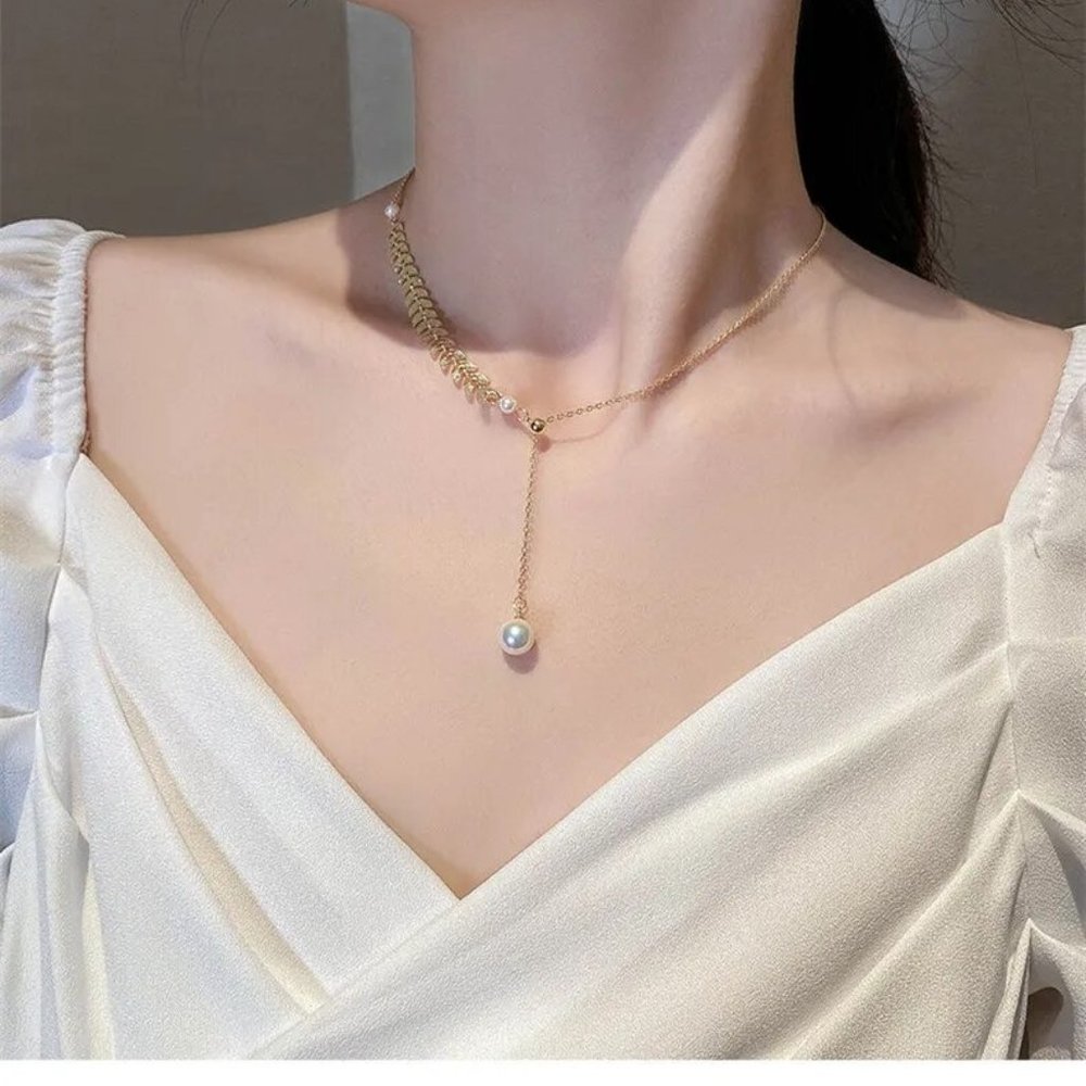 New Retro Wheat Leaf Clavicle Chain Sexy Sling Necklace